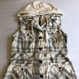 Plaid Hooded Cargo Vest